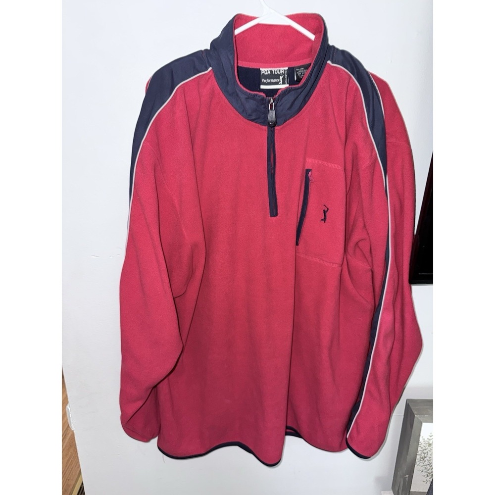 PGA‎ TOUR Mens Size XXL Full Zip Golf Jacket Soft Shell Fleece Red Navy